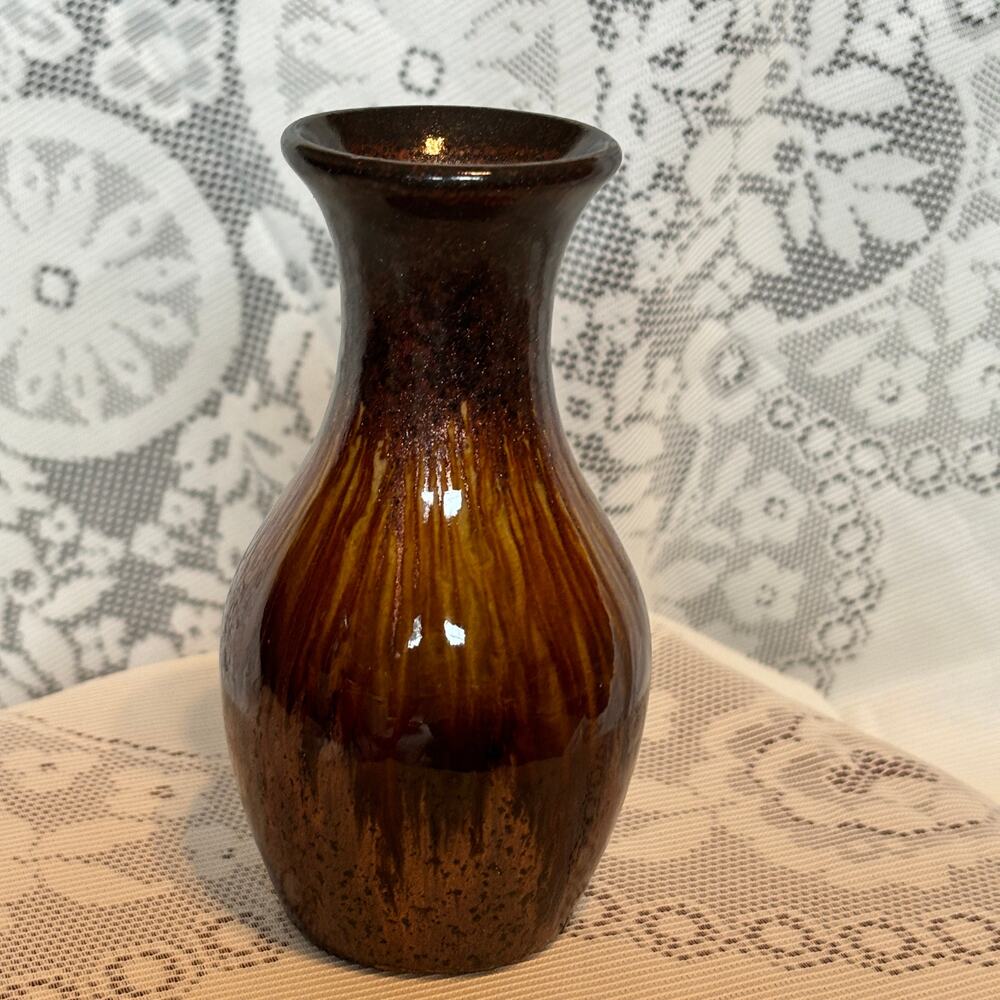 Vintage Drip Glaze Bud Vase Gold Flecks Earth Tones flower vase 5" Rare/ Unique